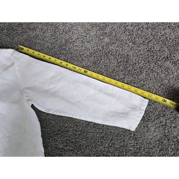 Russ Berens Linen Top White Floral Stitching Button Up Long Sleeve X Small USA - Picture 9 of 14